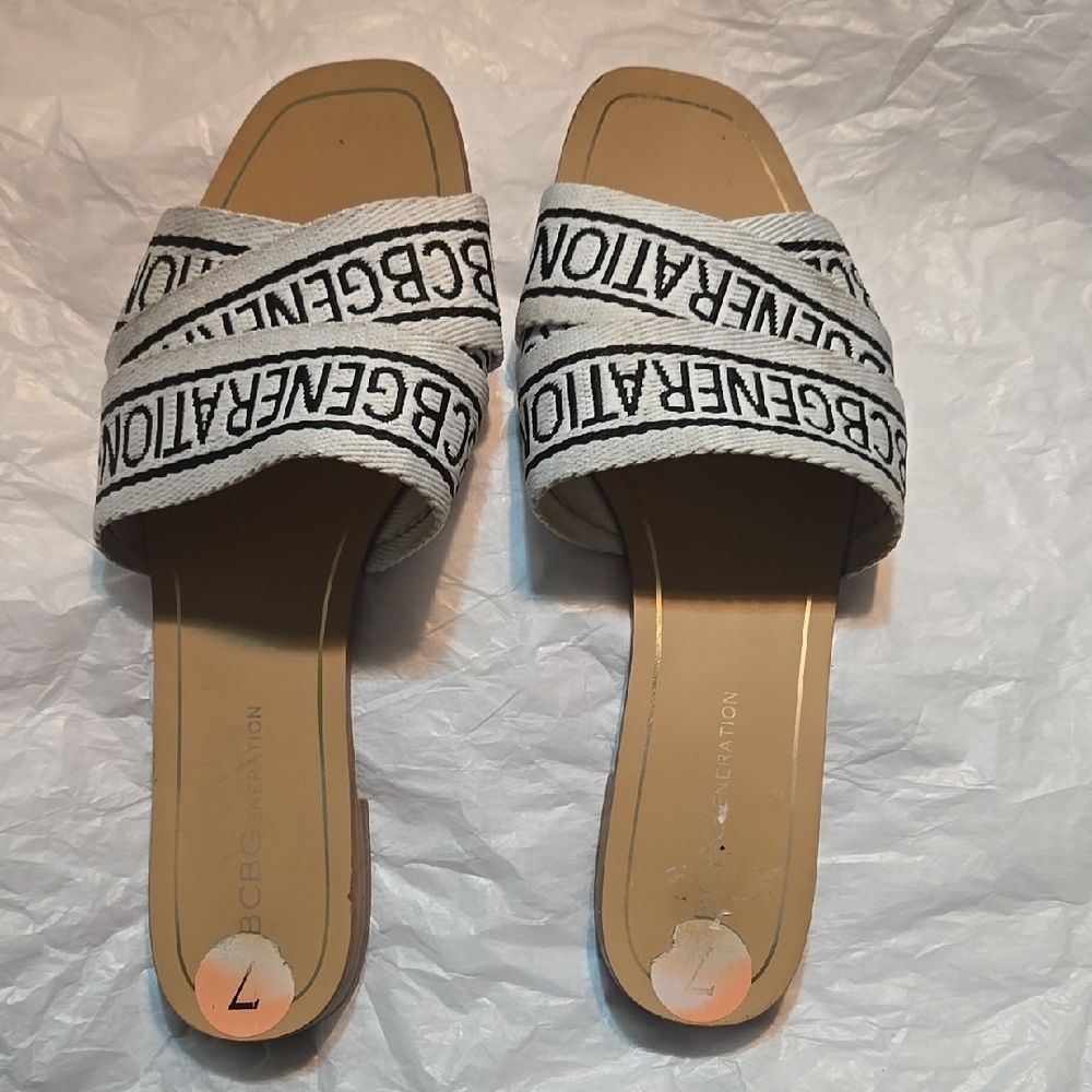 BCBGeneration Women's White Slide Sandals